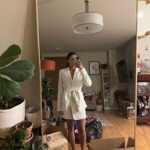 Club L London White Double-Breasted Women's Blazer Dress with Bow